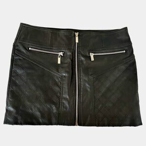 bebe Black Vegan Leather Mini Skirt with Quilted Design